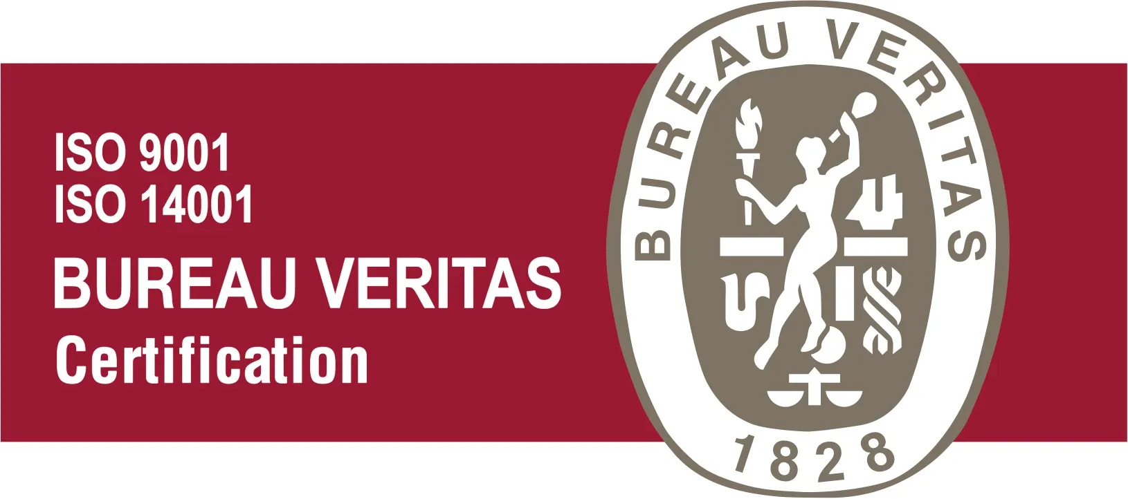 Logo de Bureau Veritas con las certificaciones ISO 9001 y 14001